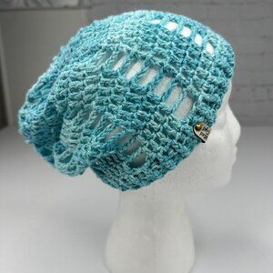 Handmade New Slouchy Snoody JAS Big Twist‎ in Ocean Splash Knit Beanie - Large